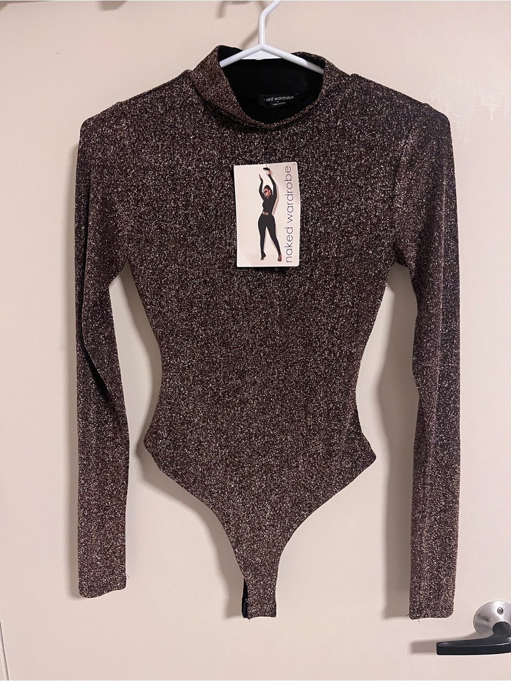 NWT naked wardrobe Bronze Shimmer Long-Sleeve Bodysuit